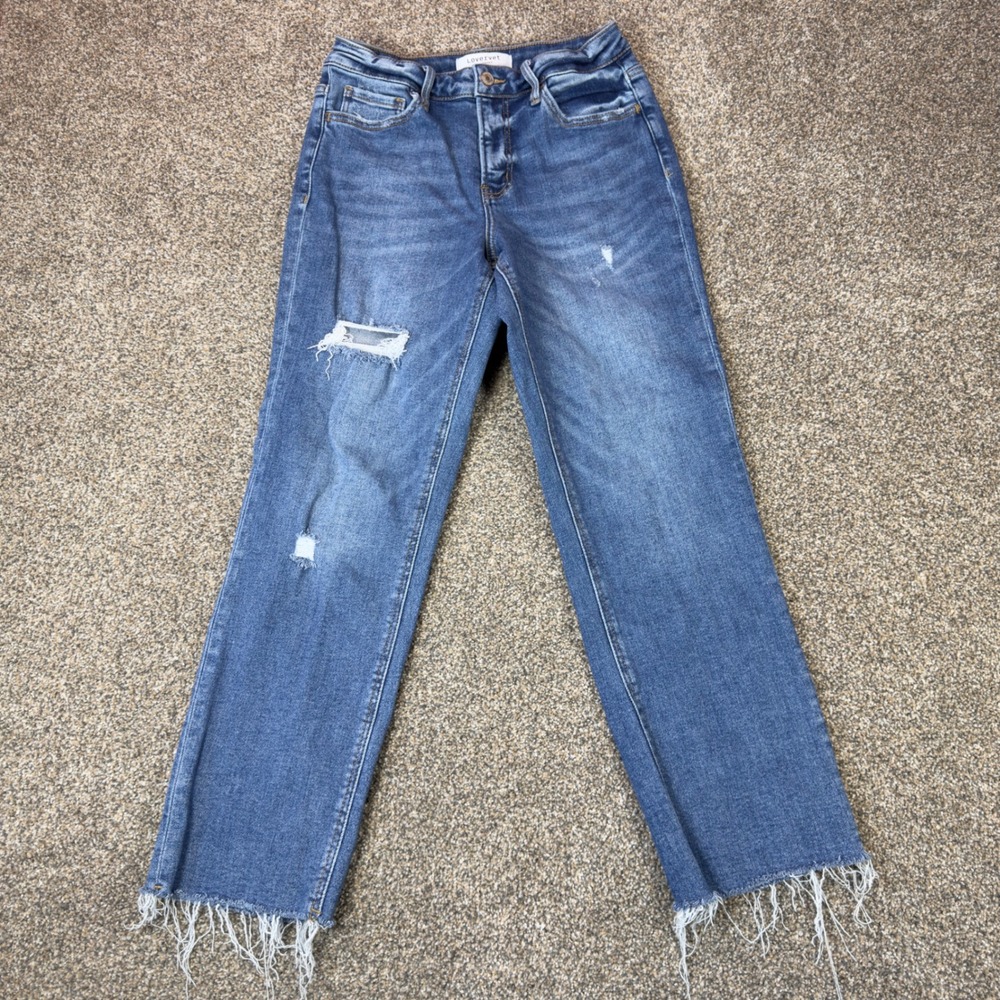 Lovervet Straight Leg Jeans Womens 27 Blue Distressed‎ Raw Hem LV1129 Denim